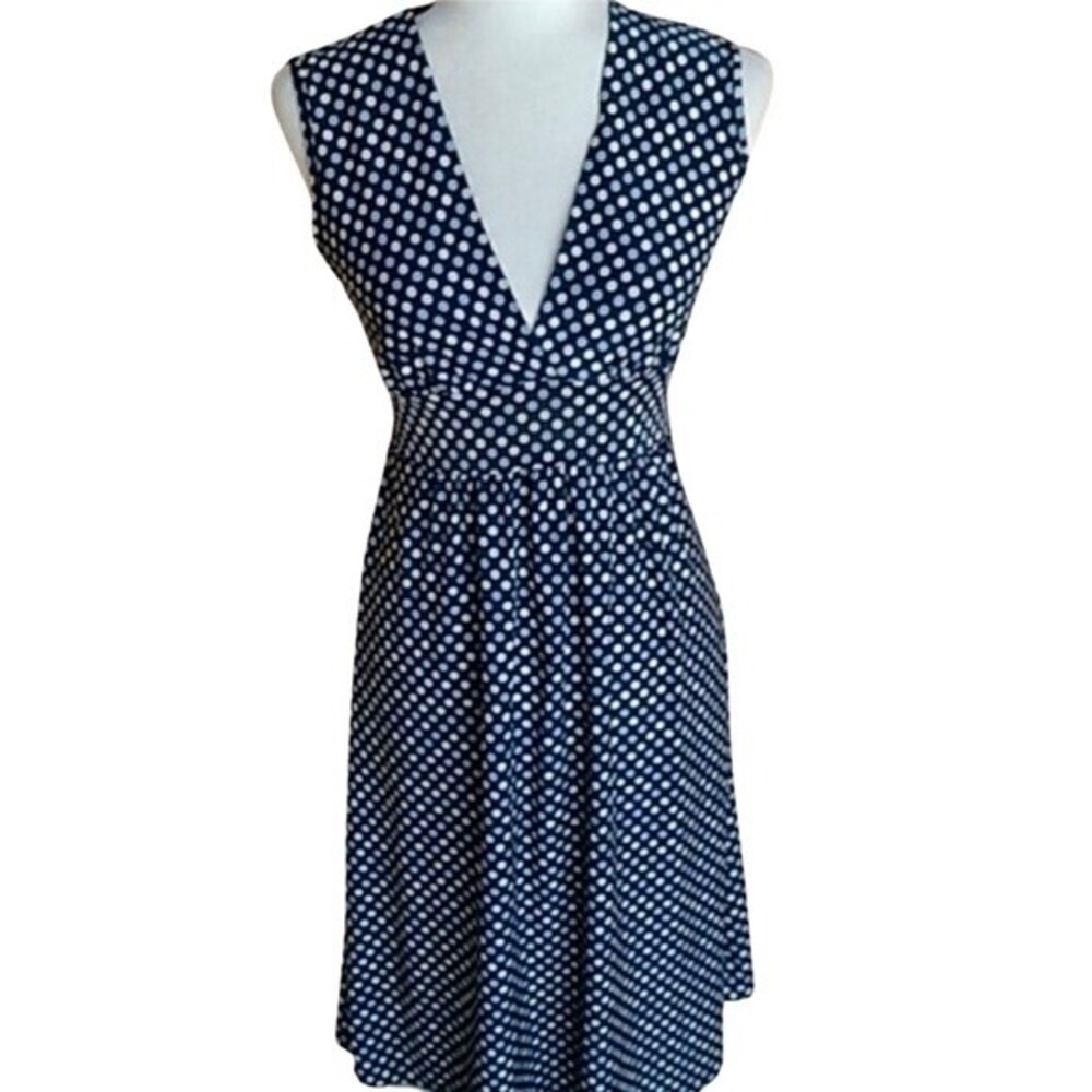 Happie blue and white polka vneck dress size large